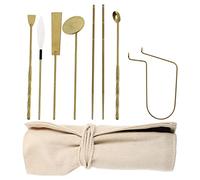 Housoutil Kit di incenso in ottone, 7 pezzi in ottone, set di incenso dorato, bastoncini di incenso, cucchiaio, spazzola per pala per fai da te, accessori profumati