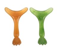 Housoutil Rullo Massaggiante per Viso in Resina a Forma di Baccello di Loto, Set da 2 Pezzi Marrone e Verde, Mini Stick Portatile per Massaggio e Agopressione Occhi, Strumento Compatto