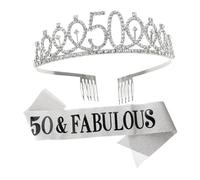 Housoutil Set 2 Pezzi Corona di Compleanno e Cintura di Galateo Argento Pelle e Lega per Festa di Compleanno Elegante e Creativo