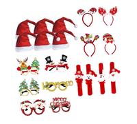 Housoutil Set Occhiali Natalizi Adorabili e Leggeri e Plastica Cappelli e Cerchietti per Feste di Costume e Party di Natale in Famiglia e Amici