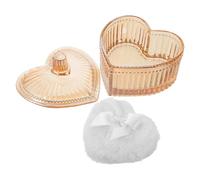 Housoutil Set Piumino da Cipria a Forma di Cuore con Barattolo in Vetro Trasparente, Custodia Igienica e Puff Lavabile, Contenitore per Polvere Viso e Corpo per Trucco Uniforme