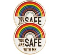 Housoutil Spille Arcobaleno con Scritta You Are Safe With Me, 2 Pezzi in Metallo, Facile da Trasportare e Conservare, Perfette per Decorare Zaini e Borse