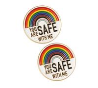 Housoutil Spille Smaltate 2 Pezzi con Scritta Arcobaleno You Are Safe With Me, Spille Gioiello in Metallo, Forma Semplice, Delicate e Facili da Mantenere per Decorare Camicie e Borse