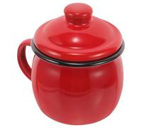 Housoutil Tazza Smaltata Rossa e Materiale in Smalto con Coperchio da 580ml Design Ergonomico per Uso Domestico e Microonde