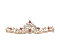 Housoutil Tiara a Corona Strass Oro e Rosso, Fascia Elegante per Chioma da Donna, Accessorio per Cerimonie e Feste di Compleanno, per Matrimoni e Foto Professionali