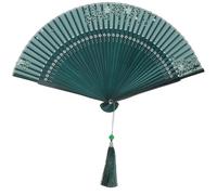 Housoutil Ventaglio Pieghevole Portatile in bambù Nappina Verde, Stile retrò, Facile da Aprire e Chiudere Una Mano, Come Accessorio per Danza e Decorazione Fai-da-Te