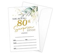 HOUSPEAK Biglietti di invito per 80° compleanno con buste (20 punti), decorazioni per feste di compleanno a sorpresa nel verde, inviti di compleanno per donna/uomo, B12
