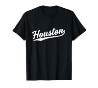 Houston Texas Cool Retro Script 1970s Bianco Testo Grafica Maglietta