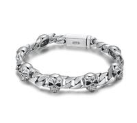 Housunzi Bracciale Punk Teschio In Argento Sterling S925 Bracciali A Catena Cubana Gotica Gioielli Personalizzati Per Uomo E Donna Regali Per Compleanno Halloween Biker Rock Fans,18cm