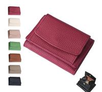Houtangduty Mini Wallet for Woman, 2025 New Genuine Leather RFID Blocking Card Holder Organizer Pocket Mini Wallet (Burgundy)