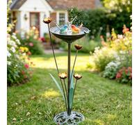 HOUYANG Vasca per Uccelli con piedistallo in ghisa, 29 cm di Larghezza x 82 cm di Altezza, vaschetta per Uccelli per Esterni, Decorazione Vintage in Metallo da Giardino