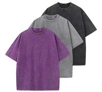 HOUZONIY 3PC T-Shirt Basic Oversized a Maniche Corte, Magliette Larghe Uomo, Washed Heavy T-Shirt Uomo, Casual, per Palestra(Viola/Grigio/Nero XL)