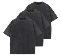 HOUZONIY 3PC T-Shirt Basic Oversized a Maniche Corte, Magliette Larghe Uomo, Washed Heavy T-Shirt Uomo, Casual, per Palestra(Nero/Nero/Nero XL)