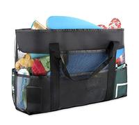 Houzzcare Grande Borsa a Rete da Spiaggia con Cerniera per Mare 70x18x37cm, Anti Sabbia Riutilizzabile, da Viaggio, Multitasche Nero