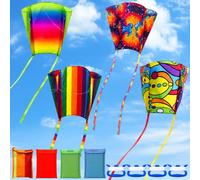 HOVCEH Aquilone tascabile, 4 aquiloni arcobaleno, con coda lunga, portatile, per principianti, per giochi in spiaggia, spiaggia, parco e divertimento all'aperto