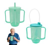 HOVCEH Bicchieri a prova di fuoriuscite per anziani, 350 ml, tazza inversabile, tazza per anziani, tazze per adulti con coperchio e cannuccia, tazza per l'alimentazione dei pazienti per anziani