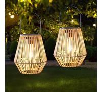 HOVCEH Lanterna Solare per Esterni, 2 Pezzi Lanterna Solare Rattan, LanternaSolare da Esterno Rattan, IP65 Impermeabile Lanterna SolareEsterno per balcone, terrazza, decorazione del Giardino