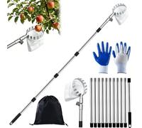 HOVCEH Raccoglitore per mele da 4,4 m, con manico telescopico, asta telescopica con testa e cestino regolabili, strumento leggero per raccogliere meli con borsa e guanti per ciliegia, arancia, limone