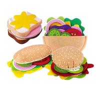 HoveeLuty 28 pz/Set Feltro Gioca Cibo Hamburger Panino Giocattolo Impilabile con Bistecca di Manzo Verdure Giochi di Imitazione Cibo per I Bambini Cucina