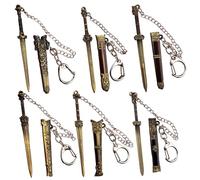 HoveeLuty 6 pezzi Mini spada 3, 5 pollici Squisito portachiavi dettagliato in metallo con fodero portachiavi per borsa borsa uomo donna spada ciondolo ciondolo