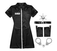 HoveeLuty Abito aderente uniforme da poliziotto in costume da poliziotto di Halloween da donna con cintura e polsini con stemma