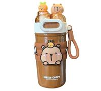 HoveeLuty Borraccia Capibara con coperchio e cannuccia, 520 ml, in acciaio inox, isolata, portatile, con portachiavi, per la scuola, graziosa borraccia.