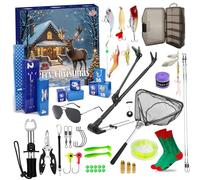 HoveeLuty Calendario dell'Avvento per Attrezzatura da Pesca, Calendario dell'Avvento per la Pesca di 24 Giorni con portacanna, Esche, pinze da, retino e Altro, Regalo di Natale per papà e Amico Calen