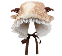 HoveeLuty Cappello da Cervo Cappello Natalizio Kawaii Berretti da Alce con Rifiniture in Pizzo Copricapo Kawaii Therian Stuff Accessori Natalizi Y2k Natalizio Peloso