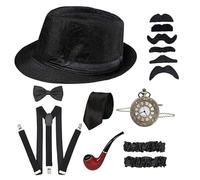 HoveeLuty Costume da Gangster per Bambini, Costume Anni '20 per Bambini, Include Cappello Fedora, Cravatta, Fiocco, Bretelle, Orologio da Tasca e Altro, Articoli per per Balli di fine Anno, Feste