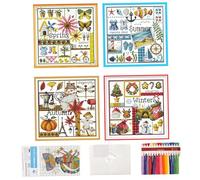 HoveeLuty Kit Punto Croce 4 Pezzi 10x10 Pollici Quattro Stagioni Kit Ricamo Modelli Facili, Forniture pratiche per Punto Croce per Tutte Le età, Principianti, Bambini, Adulti per Adulti for