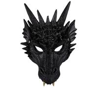 HoveeLuty Maschera di drago Maschera di Halloween con texture dettagliata e fantastica con denti canini Costume da drago nero realistico 3D per adulti da demone da cosplay Decorazione di