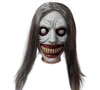 HoveeLuty Maschera spaventosa di Halloween Maschera da demone in lattice con sorriso inquietante e capelli lunghi Costumi spaventosi di Halloween per adulti Uomini Donne spaventosa Maschere spavent