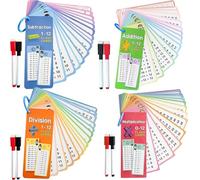 HoveeLuty Schede didattiche di Matematica, 4 Set di schede di moltiplicazione cancellabili, 0-12, didattiche di Matematica educativa con Penne per Bambini, Carte di addizione, sottrazione, Divisione