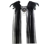 HoveeLuty Scialle di Piume, Mantello di Tulle di Halloween con Piume Nere Cosplay Super Cattivo Mantello Gotico per Festa, Costume, da Strega Cosplay di Tulle trasparent