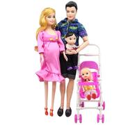 HoveeLuty Set di Bambole per Famiglie, Bambola Incinta con 2 Bambini e Un Neonato nella Pancia della Mamma e Il Padre in Gomma, Giocattolo Creativo per l'educazione dei Bambini, Regalo per, casa de