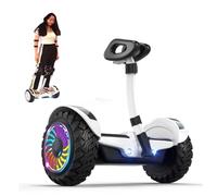 Hoverboard Da 10" Per Tutti I Terreni, Scooter Elettrico Intelligente Con Manubrio, App, 6-15 Km/H, Con Luci a LED E Doppi Motori, Portata 120 Kg White