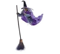 Hovering Witch Decor, Halloween Broom Prop, Spooky Light-up Eyes with Horror-Themed Style, Flying Scary Figure for Tree Lawn Garden Front Yard Indoor Home Porch Courtyard Patio
