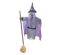 Hovering Witch - Statuetta a leva di scopa sospesa con proprietà di Halloween, bambola a forma di illusione spaventosa da appendere, decorazione spaventosa infestata, ornamento volante malv