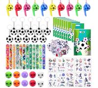 HOVIBU 112 Pezzi Festa Compleanno Calcio Regalo Bambini, Kit Regalini Fine Festa con Portachiavi Pallone, Sacchetti Regalo, Tatuaggi, Fischietto, Adesivi