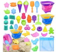 HOVIBU Giochi Spiaggia Bambini con 35 Pezzi, Borsa Giochi Spiaggia, Secchiello, Pala da Sabbia, Stampi per Attività All'aperto