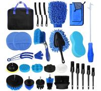HOVIBU Kit Pulizia Auto, 30 Pezzi Set di Lavaggio Auto per Interni ed Esterni, Set di Pulizia per Auto con Spazzola, Spugne lucidanti, Panni in Microfibra, Pratica Borsa per Il Trasporto Inclusa