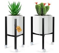 HOVIN 2 pezzi Supporto regolabile per fiori in metallo con rotelle - Rullo per piante, sgabello per piante, supporto per piante adatto a pavimenti lisci, diametro inferiore a 30 cm compatibile