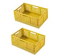 Hovoto 2 Pezzi Cassette Plastica Pieghevoli, Cassetta Pieghevole in Plastica, Cassette Plastica con Maniglie, Impilabile Pieghevole Cestini per Posizionare e Conservare Libri di Frutta, giallo