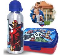 HOVUK Marvel Avengers - Set di 2 contenitori per il pranzo per bambini, borsa termica con borraccia in alluminio senza BPA da 500 ml, riutilizzabile, a prova di perdite, prodotto ufficiale per scuola