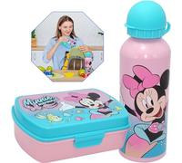 HOVUK Set da 2 Pezzi di Minnie Mouse Lunch Box e Borraccia in Alluminio da 500 ml per la Scuola dei Bambini, Picnic da Viaggio a Prova di Perdite dai 3 Anni in su