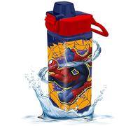 HOVUK Spiderman Kids Borraccia con cannuccia, 500 ml, per il rientro a scuola, con pulsante bloccato, bottiglie quadrate in plastica, regalo per bambini dai 3 anni in su, blu e rosso
