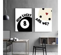 How Lucky Black And White No.8 Ball Poster Creative Art Prints Dice Canvas Painting Billiards Wall Art Picture Club Decor(20x30cmx2/Internal Frame)