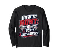 How To Bunt, Hit a Dinger Funny Baseball Player Home Run Fun Maglia a Manica