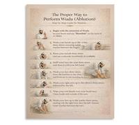 How to Perform Wudu Poster Islamic Ablution Steps Guide Learning Chart Canvas Print for Muslim Home(Unframed,12x18inch(30x45cm))