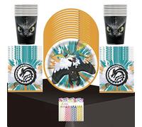 How To Train Your Dragon Party Supplies Pack per 16 ospiti - Include piatti da 22,9 cm, tovaglioli, bicchieri, tovaglia e candele di compleanno - Set ufficiale di decorazioni di compleanno per bambini